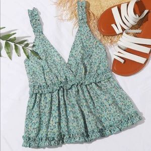 Shirred Back Frill Trim Ditsy Floral Top-NWOT